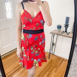 Alice + Olivia Kirby Floral Fit-N-Flare Mini Dress Red